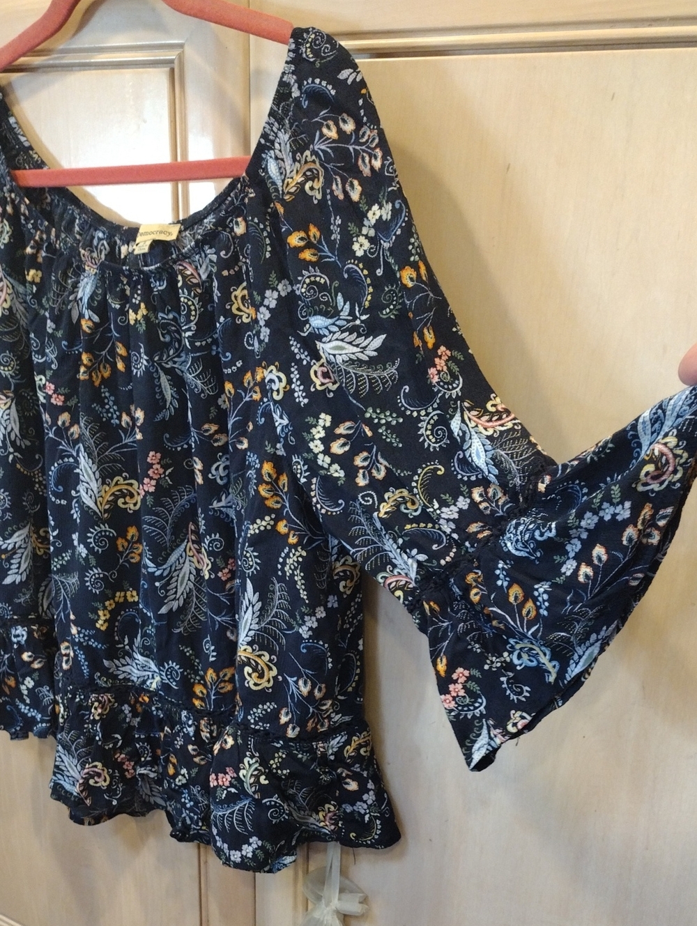 Democracy Navy Floral Smocked Peasant Blouse - Picture 3 of 8